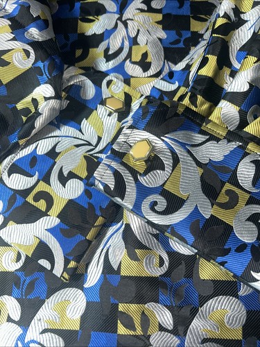 Mens Manzini Shirt Blue Gold Black Italian Florals Cuff Links Button 5xl - Picture 9 of 11