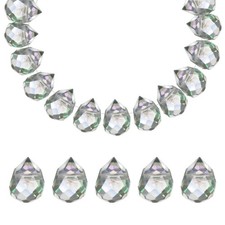 50 Pcs Faceted Teardrop Crystal Beads, Assorted Glass Beads, Pale Green