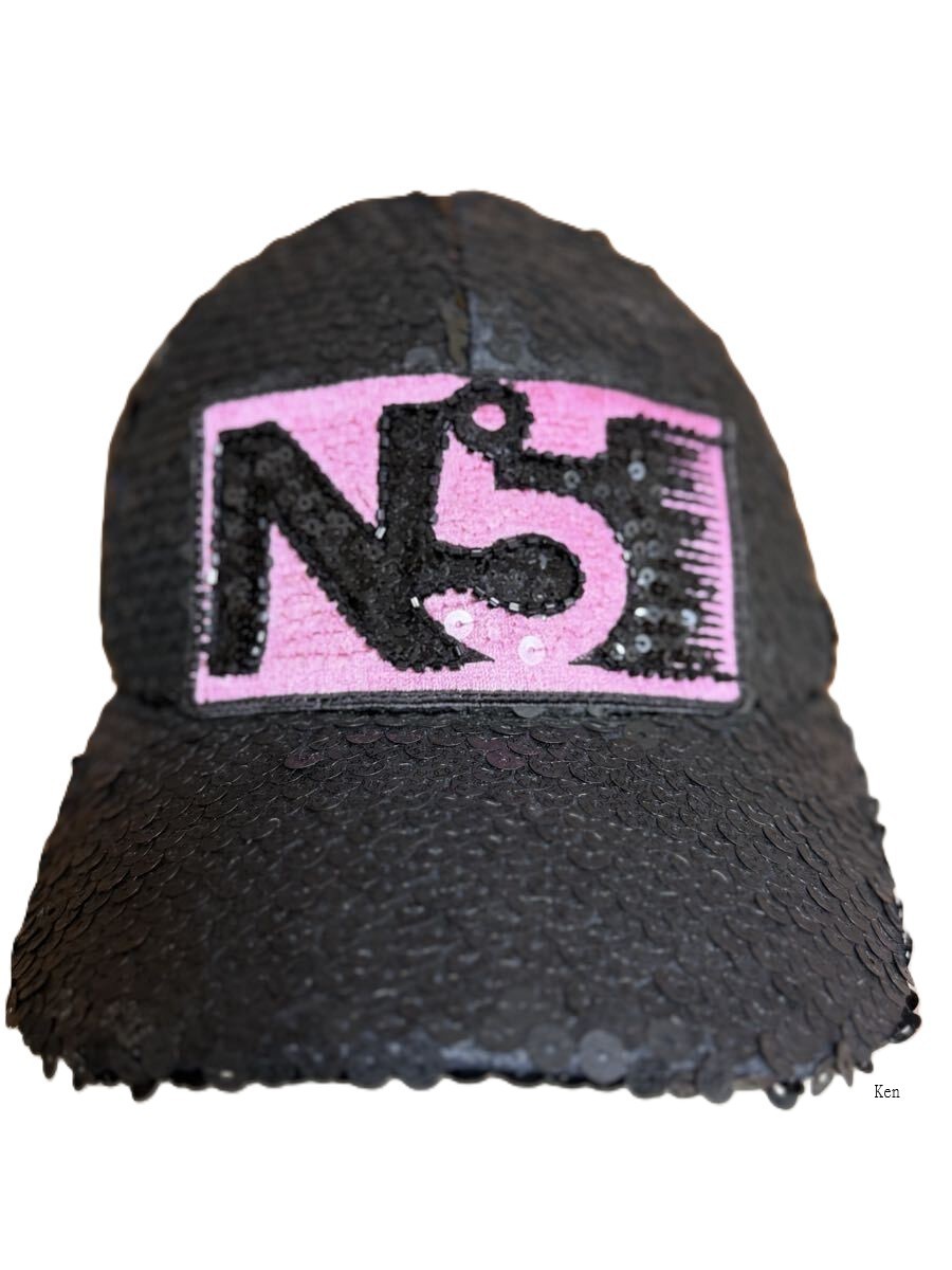 CHANEL Hat Cap AUTH ken White sequins CC Logo Mark Coco Black