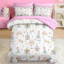 Comforter Set Full Size, Sweet Princess Castle 7 Pcs Bedding for Kids and Gir...