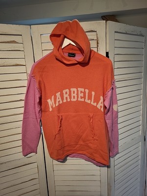 Grace Pullover Strick Gr S Orange Lila mit Kapuze kleines Loch oben hinten