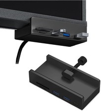 USB C Hub Clamp, 2-Port USB 3.0, USB C, SD/TF Card Reader, Desktop, Black