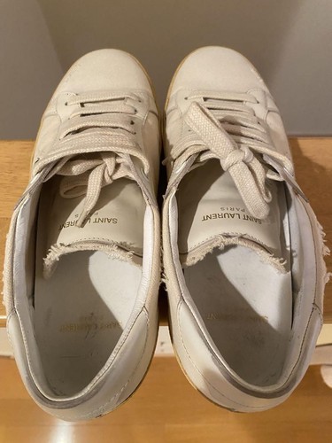 YSL Saint Laurent Distressed Low Top Sneakers Men's 42 US9 White Canvas Logo - Picture 12 of 24