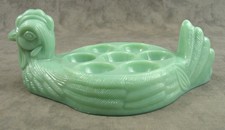 JADEITE GREEN Glass HEN CHICKEN 7-Cup DEVILED...