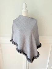 La Fiorentina Real Fur Trimmed Poncho OS New