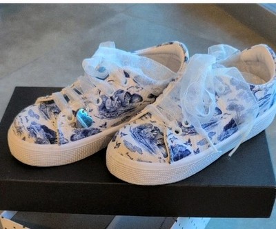 MonnaLisa Kids Sneakers with Blue Print and White Ribbon EU 29
