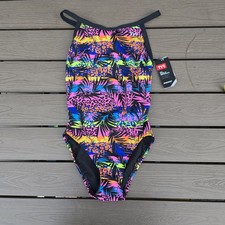 TYR Durafast One Girl's Sumutra Floral Rainbow Diamondfit Swimsuit Sz 14 New