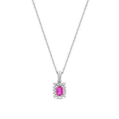 Rubin & Diamant Halo Anhänger 14k Weißgold