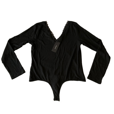 Vero Moda Helen Bodysuit Womens Size XL Black Ribbed Long Sleeve V Neck Stretch