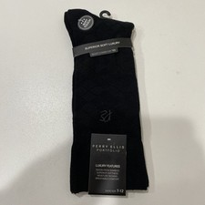 Perry Ellis DIAMOND STITCH LOGO SOCKS Black Size:7-12