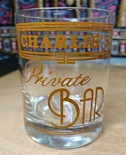 Vintage Houze "Charlie's Private Bar" Highball Rocks Glass 12oz Barware Man Cave
