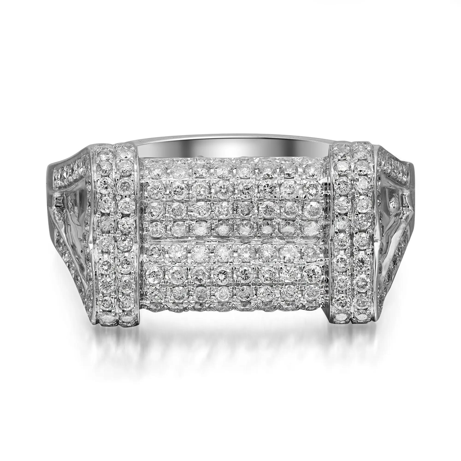 1.28Cttw Pave Set Round Cut Diamond Cocktail Ring 14K white Gold Size 10