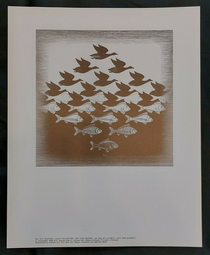 M.C. Escher Luft und Wasser ca 24 x 30cm Poster Bild / Sky and Water /Cordon Art - Picture 1 of 6