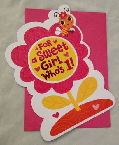 Hallmark Pink 1st Birthday Girl Congratulations w Envelope Card