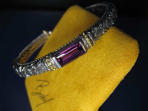 BARBARA BIXBY RHODOLITE GARNET BRACELET BANGLE GEMSTONE BAQUETTE BLACK PEARL ssk