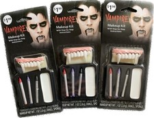 Lot 3 Male Vampire Makeup Kit  3 Fangs Dracula Instructions Halloween Costume