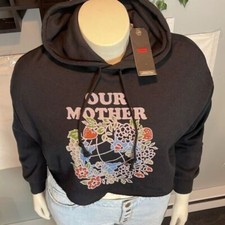 Levi's Black Floral Earth Cropped Hoodie Pullover Oversized Size XS
