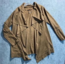 Paparazzi By Biz Womens Jacket Large Brown Faux Suede Open Front Western Boho