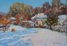 Original Rural Landscape in Winter Oil Painting Impressionism ART