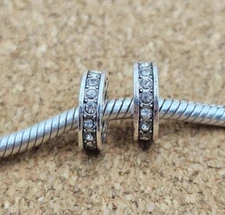 2 Authentic Sparkling Hearts Love Silver Cz Spacer European Charm Beads  