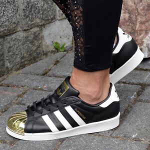 Adidas Superstar Metal Toe W Sneaker Leather Shoes Shoes Womens Black White Gold Ebay