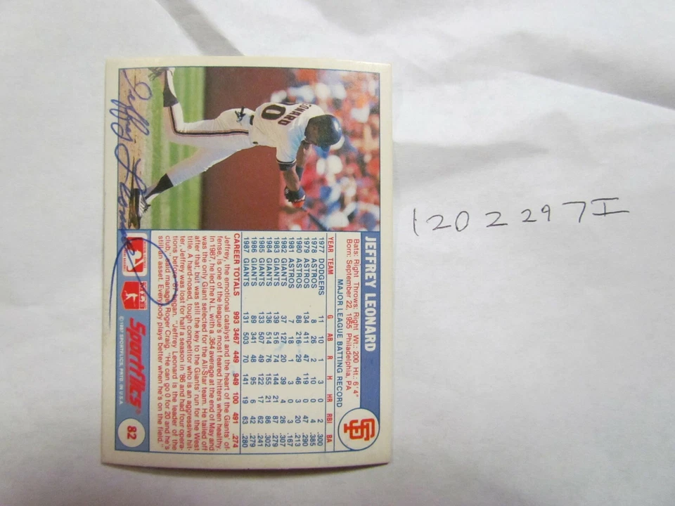 1988 Sportflics Jeffrey Leonard Signed Baseball Card - Image 2 of 2