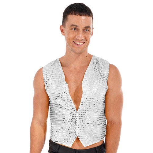 Men Women Sleeveless Waistcoats Stylish Sequin Jacket for Disco Carnival Party - Picture 80 of 83