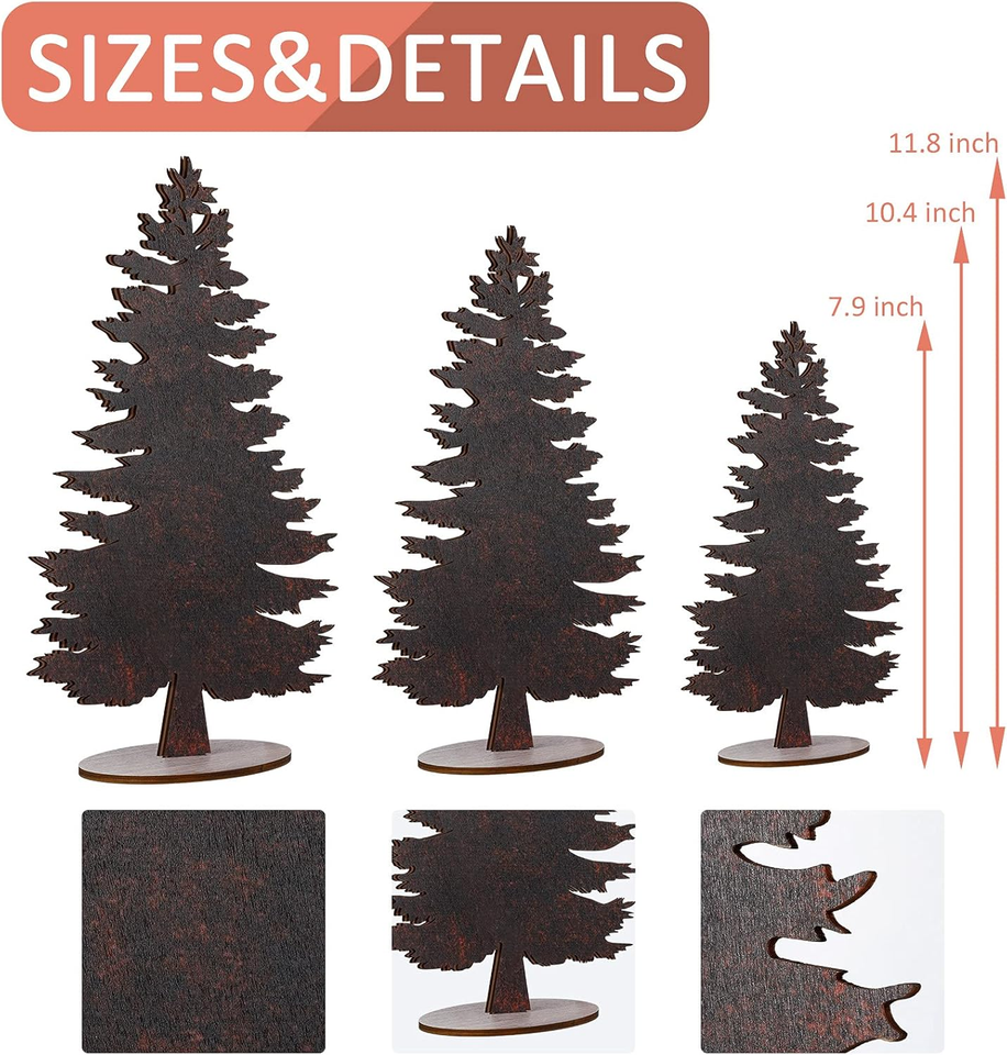3 Pieces Wood Table Christmas Tree Miniature Pine Trees Mini Christmas