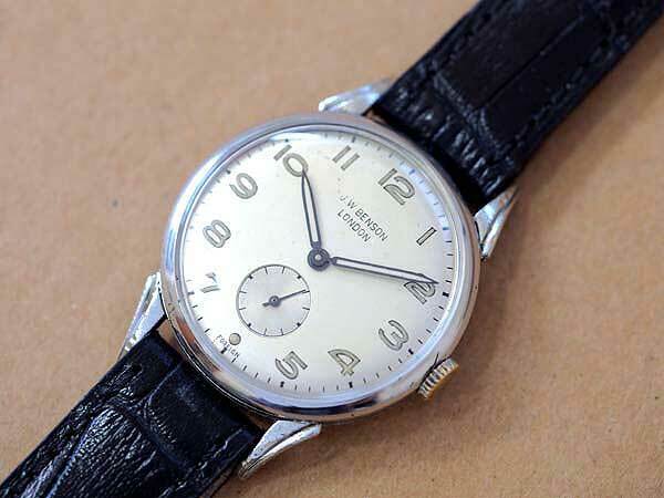 J.W. Benson London Small Second Arabic Numeral Index Manual Vintage Watch 1950's