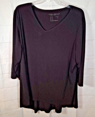 Susan Graver Black 3/4 Sleeve Blouse Women's Size 2X Made in USA