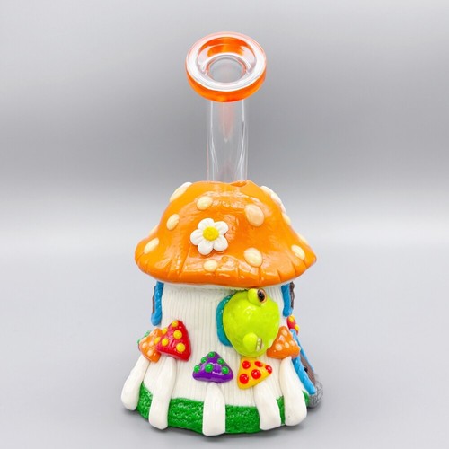 Glow in the dark 7" Mushroom 3D Glass Bong Heavy Clay Water Pipe Hookah Bubbler - Picture 7 of 12