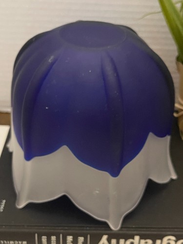 PARTYLITE Indigo Blossom Frosted White Blue Glass Flower Candle Holder 5”X6.5" - Picture 2 of 5