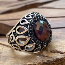 Natural Garnet Gemstone With 925 Sterling Silver Ring For Men's Gift For Him