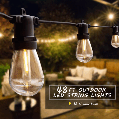 48ft Outdoor String Lights Waterproof Commercial Patio Plastic Fairy Light Bulbs - Picture 2 of 12