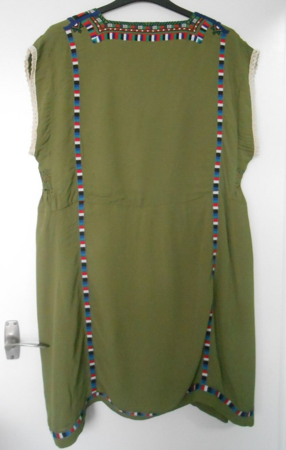 Fab BIBA tiger dress 18 green embroidered lined pockets superb cond