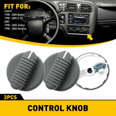 Fit for 1998-2004 Chevy Chevrolet & GMC Control Knobs Dials Heater A/C Fan 3 PCS