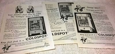 DREI ORIGINAL 30er Jahre Werbung für COLDSPOT KÜHLSCHRÄNKE. Kostenloser UK-Versand