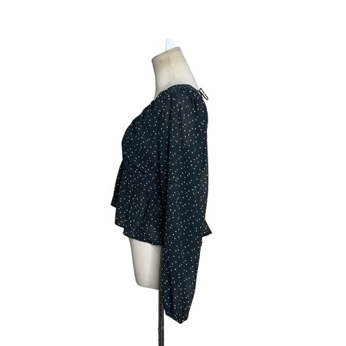 H&M black white polka dots long sleeves crop blouse size Small - Picture 6 of 11