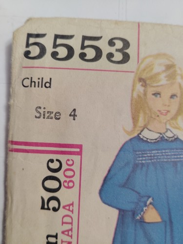 Dress Smocking Transfer Girls 4 Simplicity 5553 Sewing Pattern Cut Short VTG - Picture 2 of 9