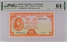 IRELAND 1962~68 10 Shilling P 63 a UNC PMG 64 EPQ