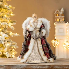 Glitzhome Angel Tree Topper 16.5" Faux Fur PVC Christmas Tree Ornament Woodla...