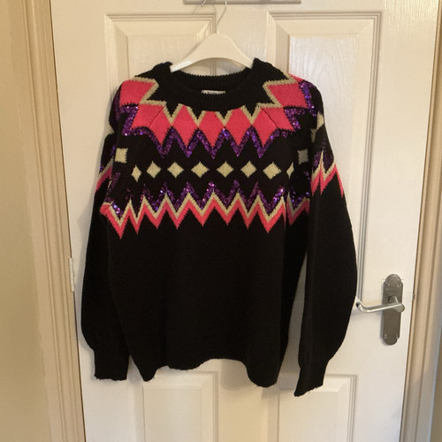TU Ladies Black Jumper With Purple Sequins And Zig Zag Pattern. Size 14 - Picture 1 of 8