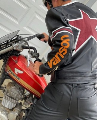 VANSON Single Riders One Star Motorcycle Leather Race Jacket Size