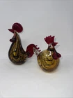 Lot of 2 Vintage Murano Style Hand Blown Art Glass Rooster Figurines 9”
