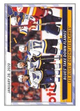 2020-21 Topps NHL Stickers #410 Blues Take Down Flames NM-MT Blues ID:82322