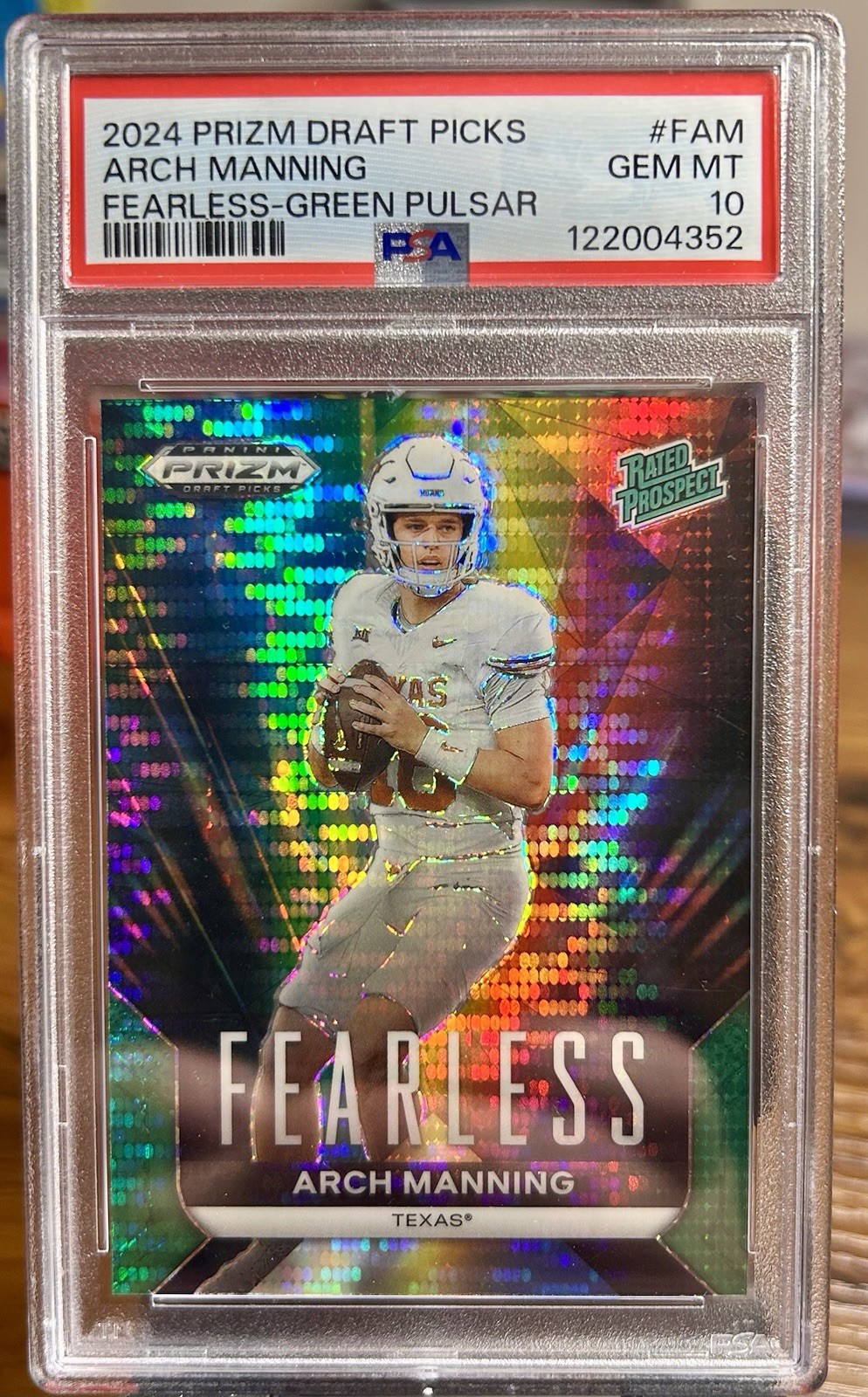 2024 Panini Prizm Draft Picks Fearless Arch Manning #F-AM Green Pulsar Prizm /25
