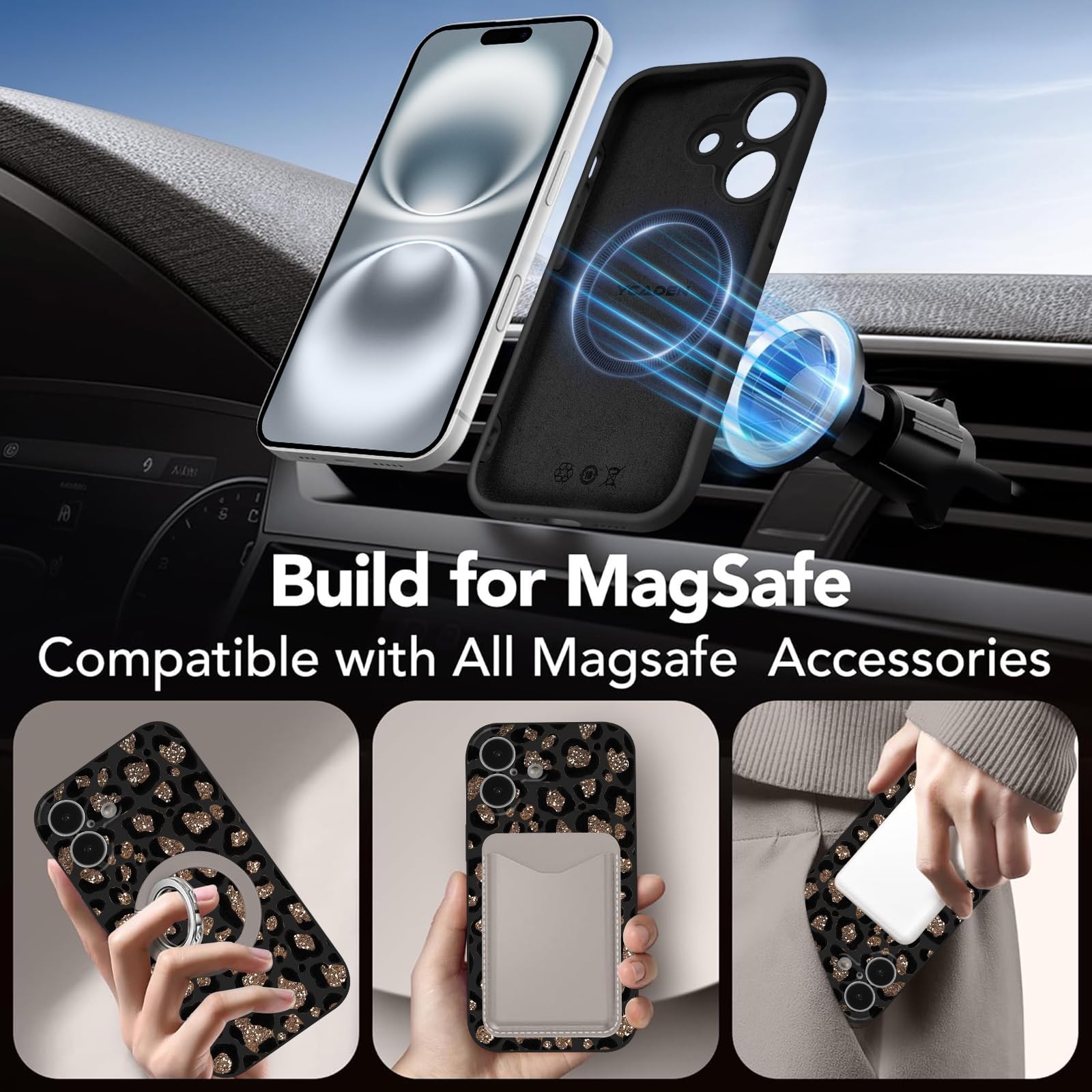 Coque iPhone 16 magnétique léopard en silicone antichoc