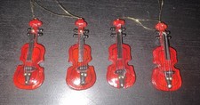   Set of 4 VTG Small Violin/Fiddle Wood Ornaments 2.5    