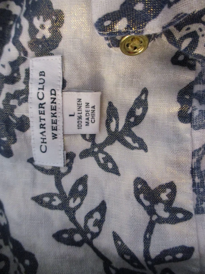 Top de lino para mujer Charter Club talla L manga larga multicolor cachemir Foto 3 de 4