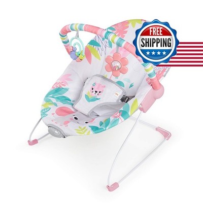 Bright Starts Baby Bouncer Infant Seat Soothing Vibrations Flamingo Vibes Pink